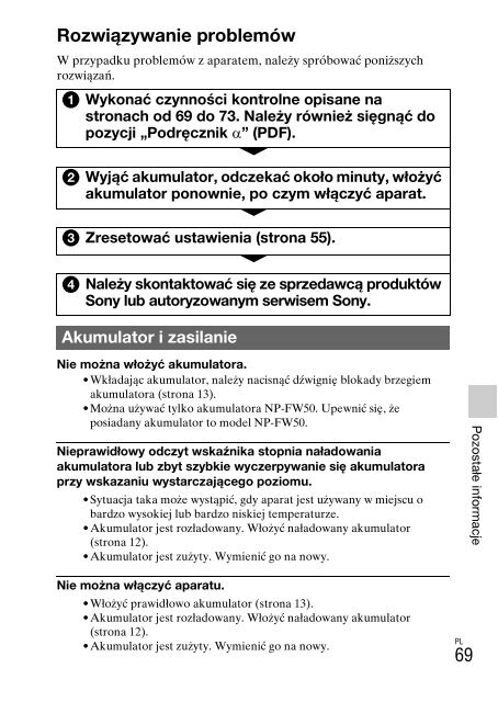 Sony NEX-C3A - NEX-C3A Consignes d&rsquo;utilisation Polonais