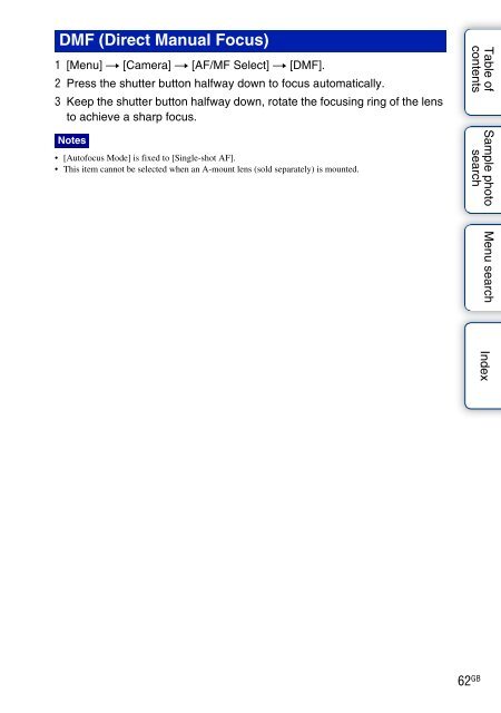 Sony NEX-C3A - NEX-C3A Consignes d&rsquo;utilisation Anglais