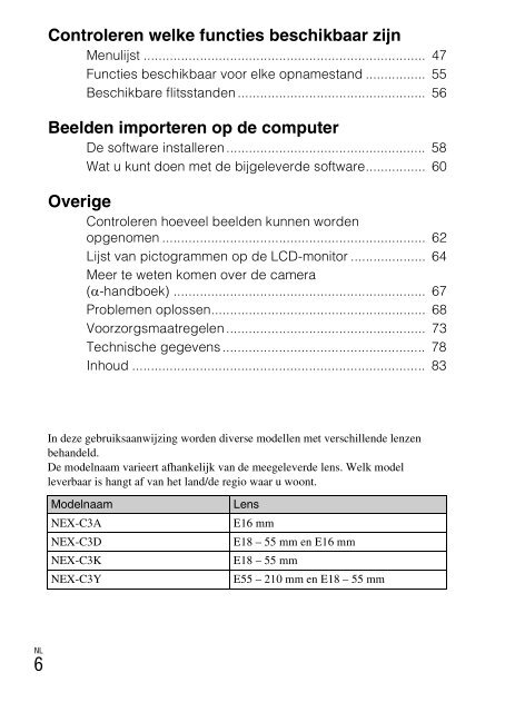 Sony NEX-C3A - NEX-C3A Consignes d&rsquo;utilisation N&eacute;erlandais