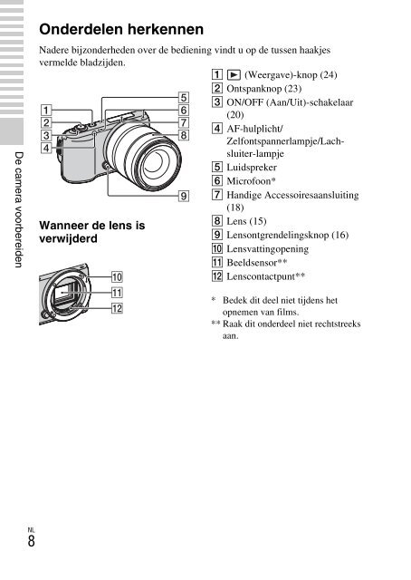 Sony NEX-C3A - NEX-C3A Consignes d&rsquo;utilisation N&eacute;erlandais