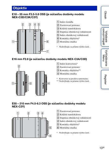 Sony NEX-C3A - NEX-C3A Consignes d&rsquo;utilisation Slovaque