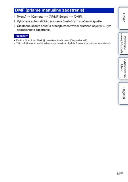 Sony NEX-C3A - NEX-C3A Consignes d&rsquo;utilisation Slovaque