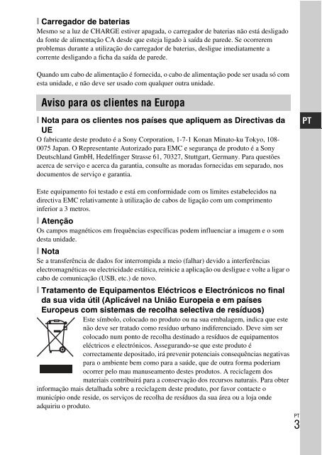 Sony NEX-C3A - NEX-C3A Consignes d&rsquo;utilisation Portugais