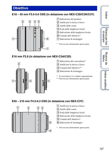 Sony NEX-C3A - NEX-C3A Consignes d&rsquo;utilisation Italien