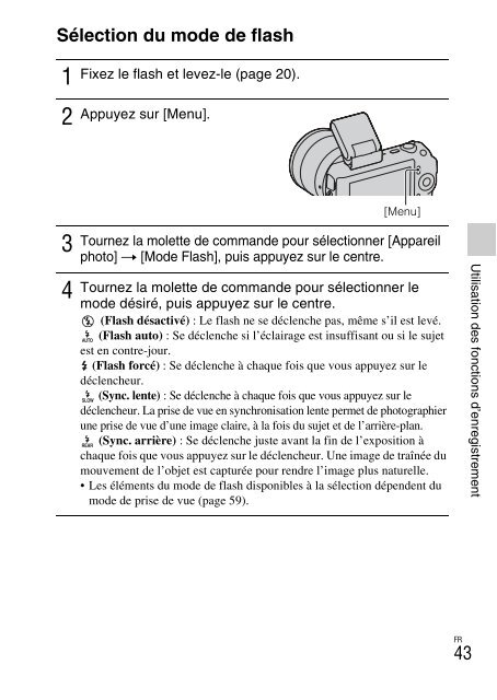 Sony NEX-C3A - NEX-C3A Consignes d&rsquo;utilisation Fran&ccedil;ais