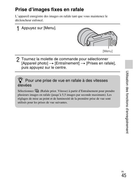 Sony NEX-C3A - NEX-C3A Consignes d&rsquo;utilisation Fran&ccedil;ais