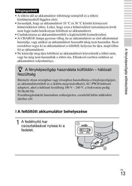 Sony NEX-C3A - NEX-C3A Consignes d&rsquo;utilisation Hongrois