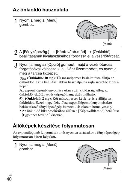 Sony NEX-C3A - NEX-C3A Consignes d&rsquo;utilisation Hongrois