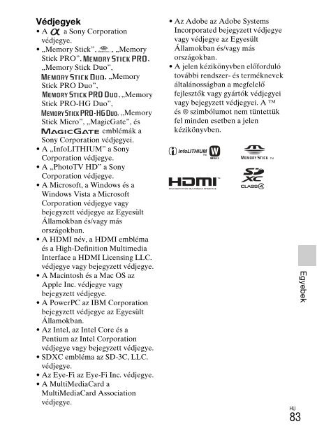 Sony NEX-C3A - NEX-C3A Consignes d&rsquo;utilisation Hongrois