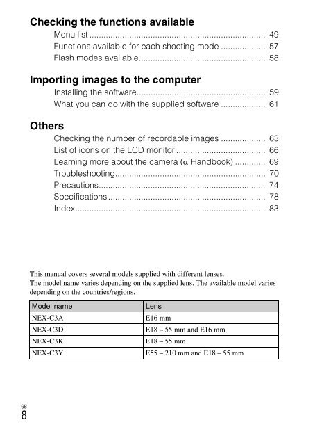 Sony NEX-C3A - NEX-C3A Consignes d&rsquo;utilisation Anglais