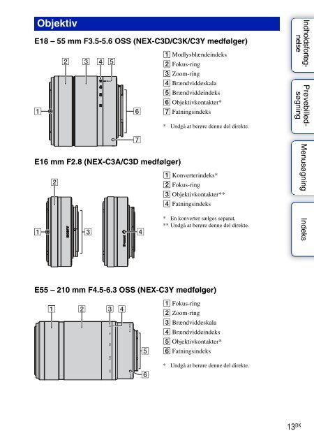 Sony NEX-C3A - NEX-C3A Consignes d&rsquo;utilisation Danois