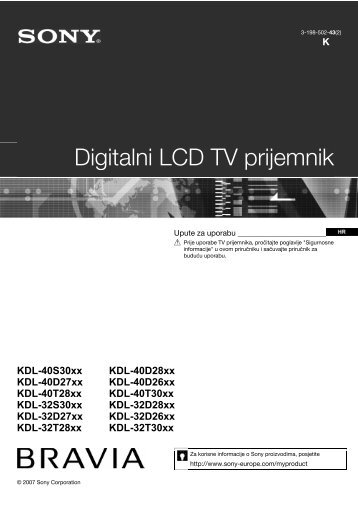 Sony KDL-32T2800 - KDL-32T2800 Mode d'emploi Croate