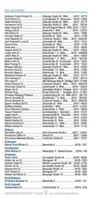 ADRESSEN DER GESUNDHEIT DARMSTADT UND LADADI