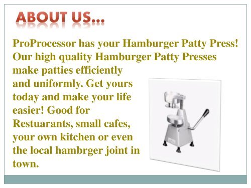 Hamburger Patty Press Makers | Meatball Machines