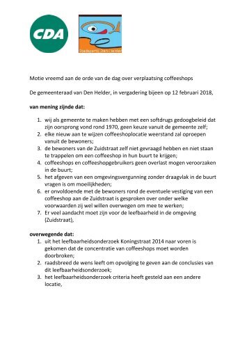 Motie SPDH en CDA over coffeeshop zuidstraat (2)