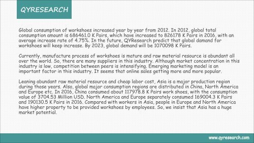 QYResearch: By 2023, global damand for workshoes will be 1070098 K Pairs