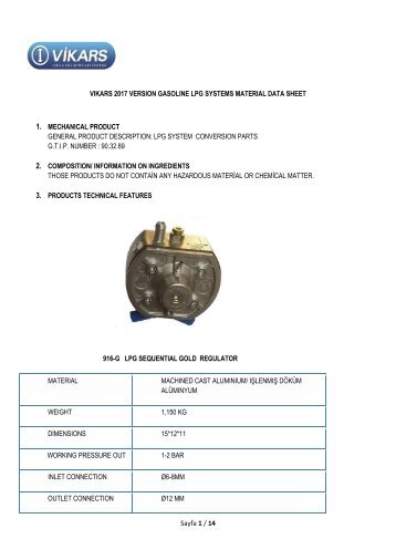 A.Vikars 2017 Version Gasoline LPG Data Sheet