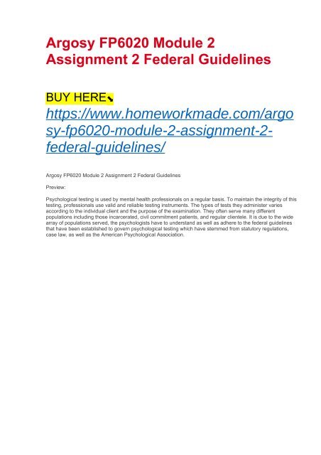 Argosy FP6020 Module 2 Assignment 2 Federal Guidelines