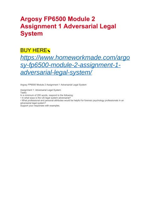 Argosy FP6500 Module 2 Assignment 1 Adversarial Legal System