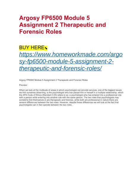 Argosy FP6500 Module 5 Assignment 2 Therapeutic and Forensic Roles