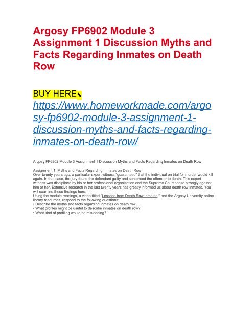 Argosy FP6902 Module 3 Assignment 1 Discussion Myths and Facts Regarding Inmates on Death Row