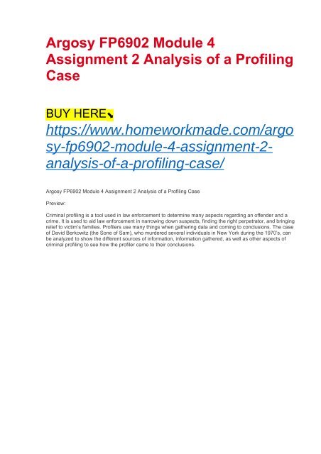 Argosy FP6902 Module 4 Assignment 2 Analysis of a Profiling Case