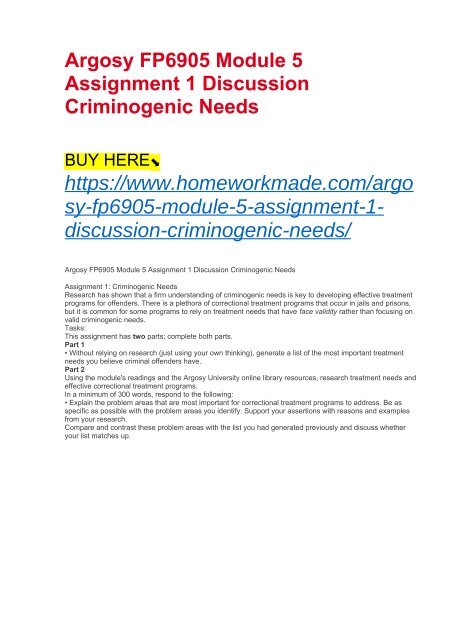 Argosy FP6905 Module 5 Assignment 1 Discussion Criminogenic Needs