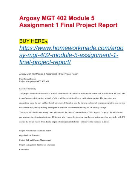 Argosy MGT 402 Module 5 Assignment 1 Final Project Report