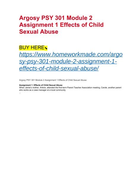 Argosy PSY 301 Module 2 Assignment 1 Effects of Child Sexual Abuse