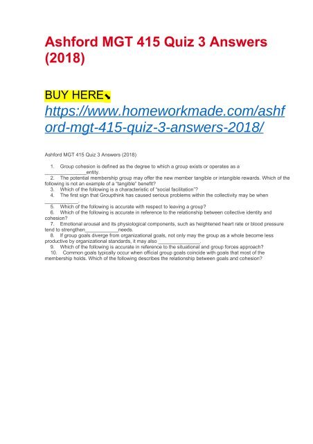 Ashford MGT 415 Quiz 3 Answers (2018)