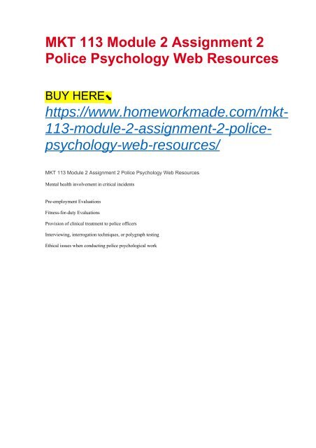 MKT 113 Module 2 Assignment 2 Police Psychology Web Resources