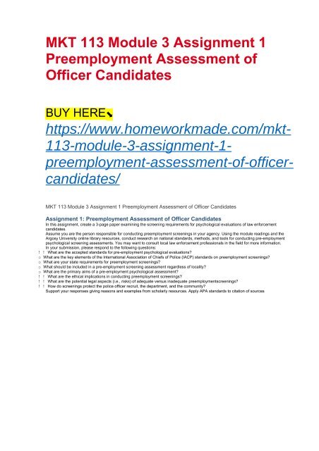 MKT 113 Module 3 Assignment 1 Preemployment Assessment of Officer Candidates