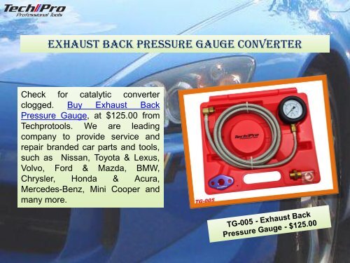 Automotive Tool Exhaust Back Pressure Gauge
