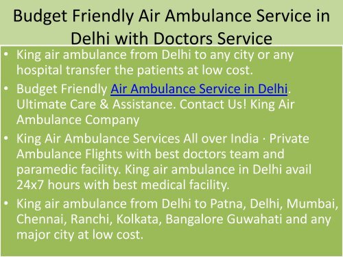 King Air Ambulance Services from Delhi to Mumbai
