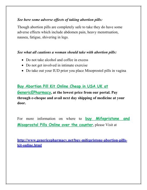 Buy Mifepristone and Misoprostol Kit of Abortion Pills Online at GenericEPharmacy 