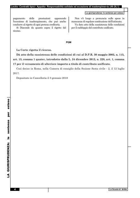 Cassazione Civile, n. 00047 del 03.01.2018, Sez. 6- Contratti tipici- Appalto- Responsabilità solidale ed eccezione di inadempimento (49-26,1) d (1)