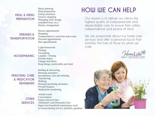 HomeLife Senior Care Information Booklet 2018