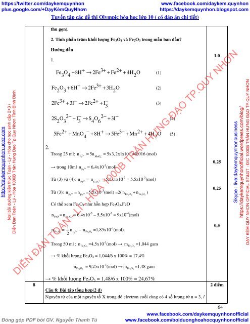 Tuyển tập các đề thi học sinh giỏi Olympic môn hóa học & sinh học lớp 10 (kèm đáp án chi tiết) (by Dameva)