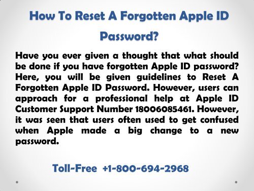 How To Reset A Forgotten Apple ID Password Call 1-800-694-2968