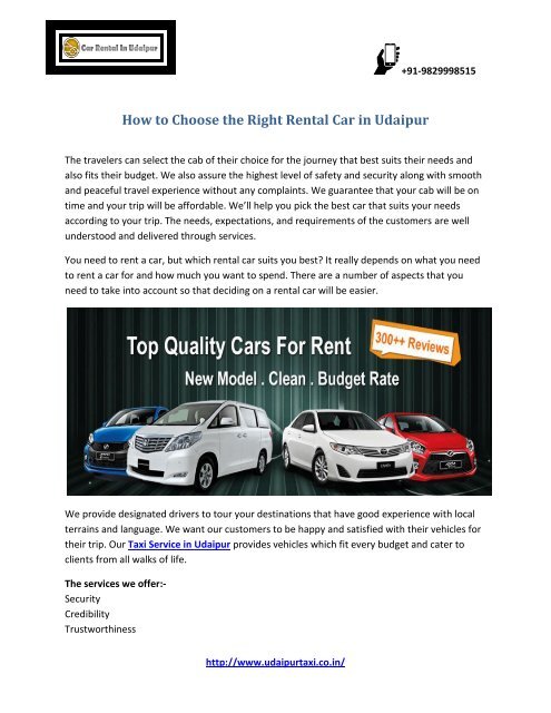 How to Choose the Right Rental Car in Udaipur