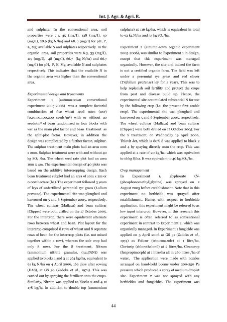 Productivity of wheat/faba bean intercropping systems in response to sulphur fertilization and seed rate under contrasting management conditions