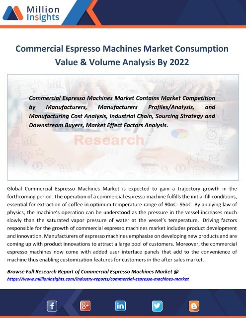 Commercial Espresso Machines Market Consumption Value &amp; Volume Analysis By 2022