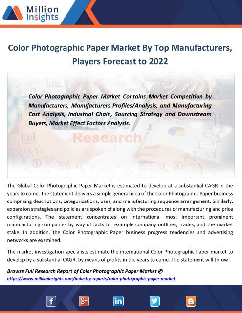 Color Photographic Paper Market By Top Manufacturers, Players Forecast to 2022