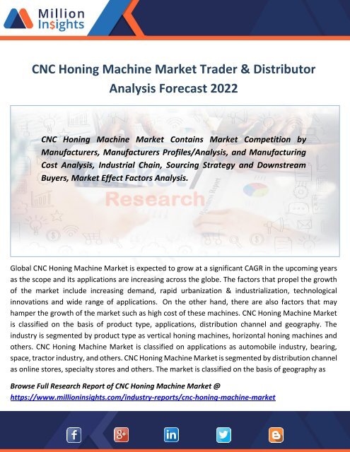 CNC Honing Machine Market Trader &amp; Distributor Analysis Forecast 2022