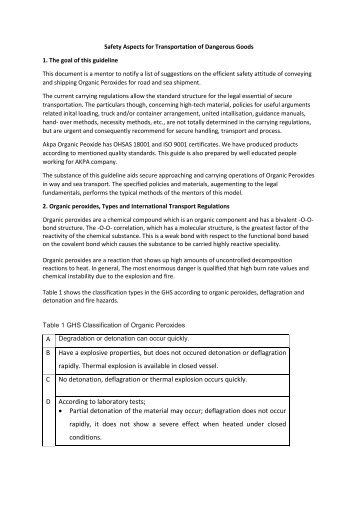 Safety aspects for Transportation of Dangerous Goods