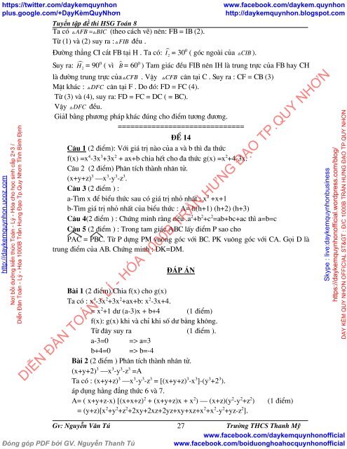 [ COMBO ] BỒI DƯỠNG TOÁN 8 NÂNG CAO VÀ PHÁT TRIỂN (VŨ HỮU BÌNH-NXBGD) & TUYỂN TẬP ĐỀ THI HSG TOÁN 8 (NGUYỄN VĂN TÚ-THCS THANH MỸ)