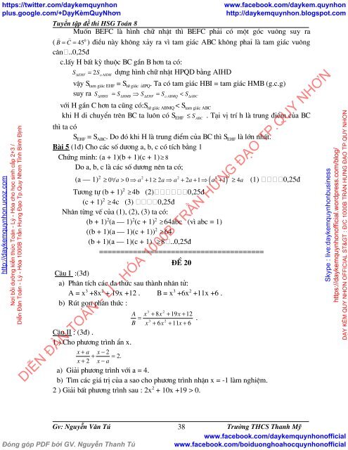 [ COMBO ] BỒI DƯỠNG TOÁN 8 NÂNG CAO VÀ PHÁT TRIỂN (VŨ HỮU BÌNH-NXBGD) & TUYỂN TẬP ĐỀ THI HSG TOÁN 8 (NGUYỄN VĂN TÚ-THCS THANH MỸ)