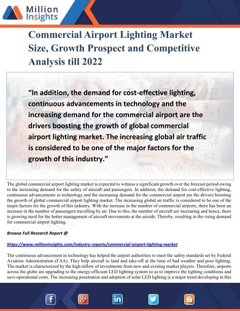 Commercial Airport Lighting Market Size, Growth Prospect and Competitive Analysis till 2022