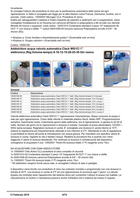 Addolcitori acqua catalogo