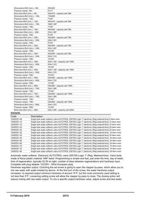 Water softeners catalogue